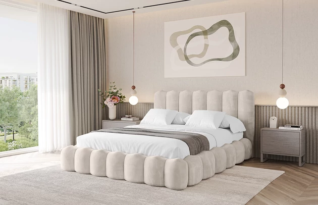 Bezug: Velvet, Farbe: Beige - Casablanca 2301, Stoffbeschreibung: Polsterstoff Casablanca: „Pet-friendly“, leicht zu reinigen (CleanBOO+), wasserabweisend mit Lotuseffekt, scheuerfest (45.000 Martindale- Zyklen), Gewicht 310g/m2 ±5 %, Zimmer: Schlafzimmer, Länge: 224 cm, Breite: 148 cm, Höhe: 110 cm, Größe: 120x200 cm, Länge der Schlaffläche: 200 cm, Breite der Schlaffläche: 120 cm, Liegehöhe: 48 cm, Matratze: Mit H3 / H4 Taschenfederkern Matratze, Höhe der Matratze: 25 cm, Matratzentyp: Taschenfederkernmatratze, Bettkasten: Ja, Anzahl der Bettkasten: 1, Höhe der Bettkasten: 33 cm, Höhe des Kopfteils: 110 cm, Dicke des Kopfteils: 8 cm, Gepolsterte Rückseite: Nein - 1