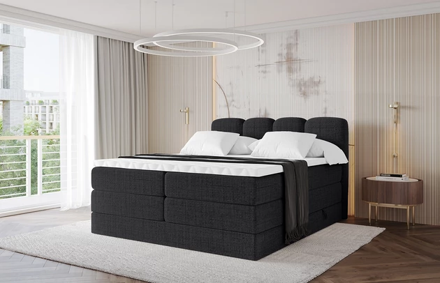 Bezug: Flechtstoff, Farbe: Schwarz - Aragon 99, Stoffbeschreibung: polsterstoff-aragon-hochwertige-und-elegante-strukturweich-und-angenehm-im-griffscheuerfest-45-000-60000-zyklen-gewicht-von-340-g-m2reibungswiderstand-4-5, Zimmer: Schlafzimmer, Länge: 207 cm, Breite: 120 cm, Höhe: 115 cm, Größe: 120x200 cm, Länge der Schlaffläche: 200 cm, Breite der Schlaffläche: 120 cm, Liegehöhe: 55 cm, Härtegrad der Matratze: H3 und H4, Höhe der Matratze: 20 cm, Farbe des Toppers: Weiß, Höhe des Toppers: 5 cm, Material des Toppers: Schaumstoff, Bettkasten: Ja, Anzahl der Bettkasten: 2, Höhe der Bettkasten: 30 cm, Höhe des Kopfteils: 115 cm, Material der Füße: Plastik, Höhe der Füße: 2 cm, Dicke des Kopfteils: 8 cm, Dicke des Fußteils: 7 cm, Gepolsterte Rückseite: Nein - 1