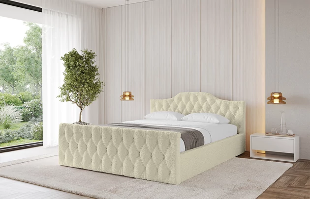 Bezug: Bouclé, Farbe: Beige - Quelle 02, Stoffbeschreibung: Polsterstoff Quelle: hochwertiger Bouclé Stoff, strapazierfähig, atmungsaktiv und pflegeleicht. (80.000 Martindale-Zyklen) 100 % PES, pillingarm(4-5), Gewicht 315 g/m² ±5 %, Zimmer: Schlafzimmer, Länge: 222 cm, Breite: 156 cm, Höhe: 81 cm, Größe: 140x200 cm, Länge der Schlaffläche: 200 cm, Breite der Schlaffläche: 140 cm, Liegehöhe: 48 cm, Matratze: Mit H3 / H4 Taschenfederkern Matratze, Höhe der Matratze: 25 cm, Matratzentyp: Taschenfederkernmatratze, Bettkasten: Ja, Anzahl der Bettkasten: 1, Höhe der Bettkasten: 30 cm, Höhe des Kopfteils: 81 cm, Dicke des Kopfteils: 8 cm, Dicke des Fußteils: 7 cm, Gepolsterte Rückseite: Nein - 1