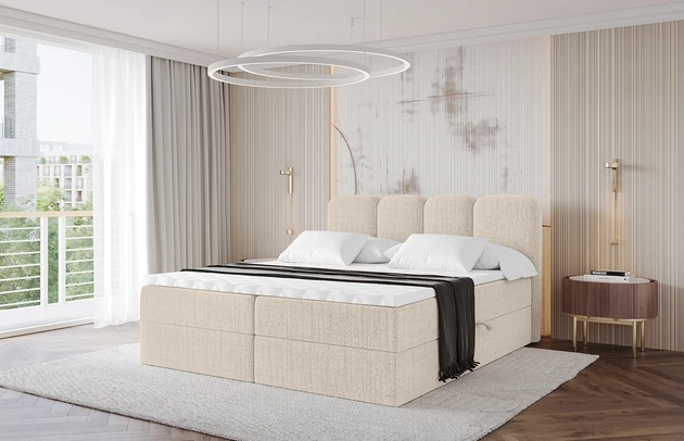 Bezug: Flechtstoff, Farbe: Beige - Aragon 03, Stoffbeschreibung: polsterstoff-aragon-hochwertige-und-elegante-strukturweich-und-angenehm-im-griffscheuerfest-45-000-60000-zyklen-gewicht-von-340-g-m2reibungswiderstand-4-5, Zimmer: Schlafzimmer, Länge: 207 cm, Breite: 120 cm, Höhe: 105 cm, Größe: 120x200 cm, Länge der Schlaffläche: 200 cm, Breite der Schlaffläche: 120 cm, Liegehöhe: 55 cm, Härtegrad der Matratze: H3, Höhe der Matratze: 20 cm, Matratze: Bonellfederung, Farbe des Toppers: Weiß, Höhe des Toppers: 5 cm, Material des Toppers: Schaumstoff, Bettkasten: Ja, Anzahl der Bettkasten: 2, Höhe der Bettkasten: 30 cm, Höhe des Kopfteils: 105 cm, Material der Füße: Plastik, Höhe der Füße: 2 cm, Dicke des Kopfteils: 8 cm, Dicke des Fußteils: 7 cm, Gepolsterte Rückseite: Nein - 1