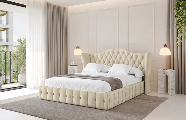 Bezug: Velvet, Farbe: Beige - Monolith 4, Stoffbeschreibung: MONOLITH: Wasserabweisender und leicht zu reinigender Möbelstoff, scheuerfest (100.000 Martindale-Zyklen) lichtecht (5) und pillingarm (4-5), aus 100 % PES, Gewicht 330 g/m2 ±5 %, Zimmer: Schlafzimmer, Länge: 215 cm, Breite: 156 cm, Höhe: 105 cm, Größe: 140x200 cm, Länge der Schlaffläche: 200 cm, Breite der Schlaffläche: 140 cm, Liegehöhe: 48 cm, Matratze: Mit H3 / H4 Taschenfederkern Matratze, Höhe der Matratze: 25 cm, Matratzentyp: Taschenfederkernmatratze, Bettkasten: Ja, Anzahl der Bettkasten: 1, Höhe der Bettkasten: 30 cm, Höhe des Kopfteils: 105 cm, Dicke des Kopfteils: 8 cm, Gepolsterte Rückseite: Nein - 1