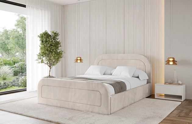 Bezug: Velvet, Farbe: Beige - Casablanca 2301, Stoffbeschreibung: Polsterstoff Casablanca: „Pet-friendly“, leicht zu reinigen (CleanBOO+), wasserabweisend mit Lotuseffekt, scheuerfest (45.000 Martindale- Zyklen), Gewicht 310g/m2 ±5 %, Zimmer: Schlafzimmer, Länge: 220 cm, Breite: 136 cm, Höhe: 110 cm, Größe: 120x200 cm, Länge der Schlaffläche: 200 cm, Breite der Schlaffläche: 120 cm, Liegehöhe: 48 cm, Matratze: Mit H3 / H4 Taschenfederkern Matratze, Höhe der Matratze: 25 cm, Matratzentyp: Taschenfederkernmatratze, Bettkasten: Ja, Anzahl der Bettkasten: 1, Höhe der Bettkasten: 30 cm, Höhe des Kopfteils: 110 cm, Dicke des Kopfteils: 8 cm, Dicke des Fußteils: 7 cm, Gepolsterte Rückseite: Nein - 1