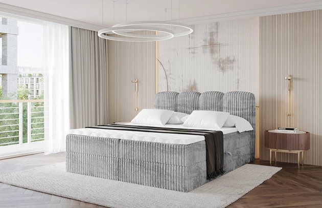 Bezug: Cord, Farbe: Grau - Tilia 86, Stoffbeschreibung: Polsterstoff Cord: angenehma Polsterstoff mit Kordstruktur (90-100 000 Martindale-Zyklen) und leicht zu reinigender Möbellstoff, pillingarm (4-5), aus 100%PES, 420 g/m2 ±5 %, Zimmer: Schlafzimmer, Länge: 207 cm, Breite: 120 cm, Höhe: 105 cm, Größe: 120x200 cm, Länge der Schlaffläche: 200 cm, Breite der Schlaffläche: 120 cm, Liegehöhe: 55 cm, Härtegrad der Matratze: H3, Höhe der Matratze: 20 cm, Matratze: Bonellfederung, Farbe des Toppers: Weiß, Höhe des Toppers: 5 cm, Material des Toppers: Schaumstoff, Bettkasten: Ja, Anzahl der Bettkasten: 2, Höhe der Bettkasten: 30 cm, Höhe des Kopfteils: 105 cm, Material der Füße: Plastik, Höhe der Füße: 2 cm, Dicke des Kopfteils: 8 cm, Dicke des Fußteils: 7 cm, Gepolsterte Rückseite: Nein - 1