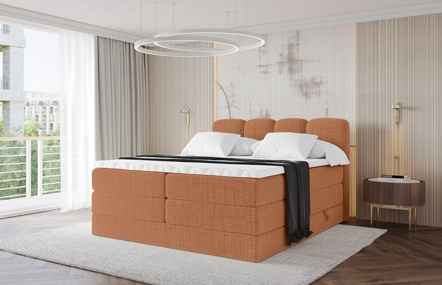 Bezug: Flechtstoff, Farbe: Apricot - Aragon 56, Stoffbeschreibung: polsterstoff-aragon-hochwertige-und-elegante-strukturweich-und-angenehm-im-griffscheuerfest-45-000-60000-zyklen-gewicht-von-340-g-m2reibungswiderstand-4-5, Zimmer: Schlafzimmer, Länge: 207 cm, Breite: 120 cm, Höhe: 115 cm, Größe: 120x200 cm, Länge der Schlaffläche: 200 cm, Breite der Schlaffläche: 120 cm, Liegehöhe: 55 cm, Härtegrad der Matratze: H3 und H4, Höhe der Matratze: 20 cm, Farbe des Toppers: Weiß, Höhe des Toppers: 5 cm, Material des Toppers: Schaumstoff, Bettkasten: Ja, Anzahl der Bettkasten: 2, Höhe der Bettkasten: 30 cm, Höhe des Kopfteils: 115 cm, Material der Füße: Plastik, Höhe der Füße: 2 cm, Dicke des Kopfteils: 8 cm, Dicke des Fußteils: 7 cm, Gepolsterte Rückseite: Nein - 1