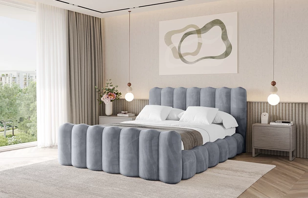 Bezug: Velvet, Farbe: Grau - Casablanca 2314, Stoffbeschreibung: Polsterstoff Casablanca: „Pet-friendly“, leicht zu reinigen (CleanBOO+), wasserabweisend mit Lotuseffekt, scheuerfest (45.000 Martindale- Zyklen), Gewicht 310g/m2 ±5 %, Zimmer: Schlafzimmer, Länge: 224 cm, Breite: 228 cm, Höhe: 110 cm, Größe: 200x200 cm, Länge der Schlaffläche: 200 cm, Breite der Schlaffläche: 200 cm, Liegehöhe: 48 cm, Matratze: Mit H3 / H4 Taschenfederkern Matratze, Höhe der Matratze: 25 cm, Matratzentyp: Taschenfederkernmatratze, Bettkasten: Ja, Anzahl der Bettkasten: 1, Höhe der Bettkasten: 33 cm, Höhe des Kopfteils: 110 cm, Dicke des Kopfteils: 8 cm, Dicke des Fußteils: 7 cm, Gepolsterte Rückseite: Nein - 1