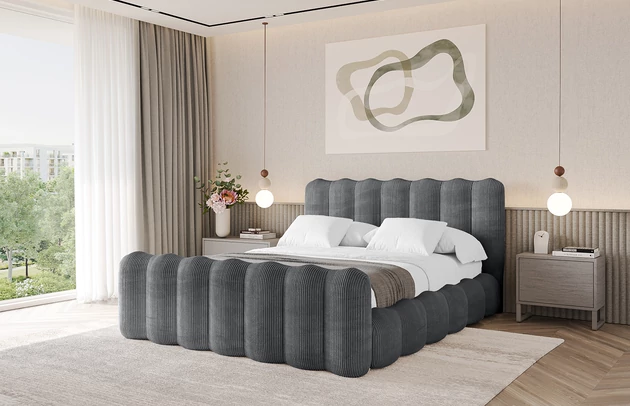 Bezug: Cord, Farbe: Dunkelgrau - Poso 115, Stoffbeschreibung: POSO ist ein angenehm anzufühlender Velours mit Kordstruktur (35000 MartindaleZyklen) und leicht zu reinigender Möbellstoff, lichtecht (5) und pillingarm (5), Gewicht 380 g/m2 ±5%, Zimmer: Schlafzimmer, Länge: 224 cm, Breite: 148 cm, Höhe: 110 cm, Größe: 120x200 cm, Länge der Schlaffläche: 200 cm, Breite der Schlaffläche: 120 cm, Liegehöhe: 48 cm, Matratze: Mit H3 / H4 Taschenfederkern Matratze, Höhe der Matratze: 25 cm, Matratzentyp: Taschenfederkernmatratze, Bettkasten: Ja, Anzahl der Bettkasten: 1, Höhe der Bettkasten: 33 cm, Höhe des Kopfteils: 110 cm, Dicke des Kopfteils: 8 cm, Dicke des Fußteils: 7 cm, Gepolsterte Rückseite: Nein - 1