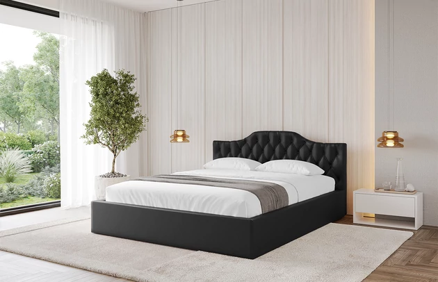 Bezug: Kunstleder, Farbe: Schwarz - Soft 11, Stoffbeschreibung: Polsterstoff SOFT:Leicht zu reinigendes Lederimitat. scheuerfest (100.000 Martindale-Zyklen). lichtecht (6). reibecht (4-5). 100%PU (Oberseite) + 75%PES mit 25%CO (Unterseite), Zimmer: Schlafzimmer, Länge: 215 cm, Breite: 136 cm, Höhe: 81 cm, Größe: 120x200 cm, Länge der Schlaffläche: 200 cm, Breite der Schlaffläche: 120 cm, Liegehöhe: 48 cm, Matratze: Mit H3 / H4 Taschenfederkern Matratze, Höhe der Matratze: 25 cm, Matratzentyp: Taschenfederkernmatratze, Bettkasten: Ja, Anzahl der Bettkasten: 1, Höhe der Bettkasten: 30 cm, Höhe des Kopfteils: 81 cm, Dicke des Kopfteils: 8 cm, Gepolsterte Rückseite: Nein - 1