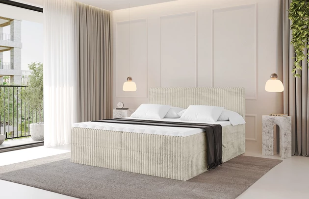 Stoffbeschreibung: Polsterstoff Cord: angenehma Polsterstoff mit Kordstruktur (90-100 000 Martindale-Zyklen) und leicht zu reinigender Möbellstoff, pillingarm (4-5), aus 100%PES, 420 g/m2 ±5 %, Zimmer: Schlafzimmer, Länge: 207 cm, Breite: 140 cm, Höhe: 105 cm, Länge der Schlaffläche: 200 cm, Breite der Schlaffläche: 140 cm, Liegehöhe: 55 cm, Höhe der Matratze: 20 cm, Matratze: Bonellfederung, Farbe des Toppers: Weiß, Höhe des Toppers: 5 cm, Material des Toppers: Schaumstoff, Bettkasten: Ja, Anzahl der Bettkasten: 2, Höhe des Bettkastens: 30 cm, Höhe des Kopfteils: 105 cm, Material der Füße: Plastik, Höhe der Füße: 2 cm, Dicke des Kopfteils: 8 cm, Dicke des Fußteils: 7 cm, Gepolsterte Rückseite: Nein, Größe: 140x200 cm, Farbe: Creme - Tilia 03, Bezug: Cord, Härtegrad der Matratze: H3, Höhe der Bettkasten: 30 cm - 1