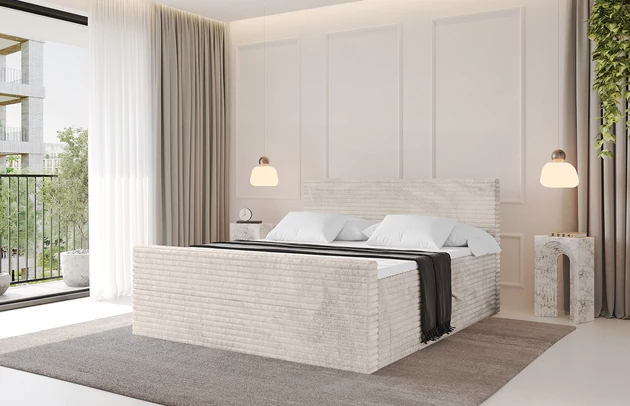 Bezug: Cord, Farbe: Creme - Tilia 01, Stoffbeschreibung: Polsterstoff Cord: angenehma Polsterstoff mit Kordstruktur (90-100 000 Martindale-Zyklen) und leicht zu reinigender Möbellstoff, pillingarm (4-5), aus 100%PES, 420 g/m2 ±5 %, Zimmer: Schlafzimmer, Länge: 212 cm, Breite: 120 cm, Höhe: 105 cm, Größe: 120x200 cm, Länge der Schlaffläche: 200 cm, Breite der Schlaffläche: 120 cm, Liegehöhe: 55 cm, Härtegrad der Matratze: H3, Höhe der Matratze: 20 cm, Matratze: Bonellfederung, Farbe des Toppers: Weiß, Höhe des Toppers: 5 cm, Material des Toppers: Schaumstoff, Bettkasten: Ja, Anzahl der Bettkasten: 2, Höhe der Bettkasten: 30 cm, Höhe des Kopfteils: 105 cm, Dicke des Kopfteils: 8 cm, Gepolsterte Rückseite: Nein - 1