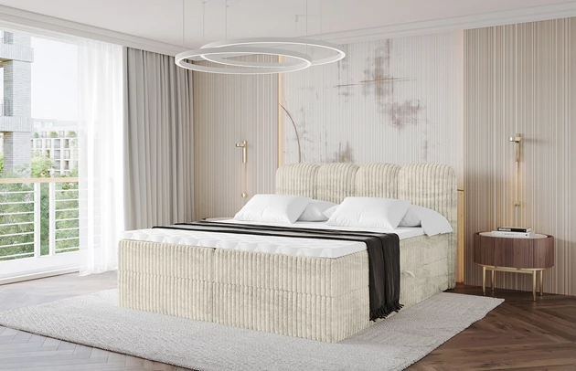 Bezug: Cord, Farbe: Creme - Tilia 03, Stoffbeschreibung: Polsterstoff Cord: angenehma Polsterstoff mit Kordstruktur (90-100 000 Martindale-Zyklen) und leicht zu reinigender Möbellstoff, pillingarm (4-5), aus 100%PES, 420 g/m2 ±5 %, Zimmer: Schlafzimmer, Länge: 207 cm, Breite: 140 cm, Höhe: 105 cm, Größe: 140x200 cm, Länge der Schlaffläche: 200 cm, Breite der Schlaffläche: 140 cm, Liegehöhe: 55 cm, Härtegrad der Matratze: H3, Höhe der Matratze: 20 cm, Matratze: Bonellfederung, Farbe des Toppers: Weiß, Höhe des Toppers: 5 cm, Material des Toppers: Schaumstoff, Bettkasten: Ja, Anzahl der Bettkasten: 2, Höhe der Bettkasten: 30 cm, Höhe des Kopfteils: 105 cm, Material der Füße: Plastik, Höhe der Füße: 2 cm, Dicke des Kopfteils: 8 cm, Dicke des Fußteils: 7 cm, Gepolsterte Rückseite: Nein - 1