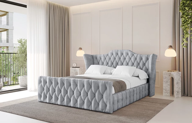 Bezug: Velvet, Farbe: Hellgrau - Monolith 84, Stoffbeschreibung: MONOLITH: Wasserabweisender und leicht zu reinigender Möbelstoff, scheuerfest (100.000 Martindale-Zyklen) lichtecht (5) und pillingarm (4-5), aus 100 % PES, Gewicht 330 g/m2 ±5 %, Zimmer: Schlafzimmer, Länge: 222 cm, Breite: 156 cm, Höhe: 105 cm, Größe: 140x200 cm, Länge der Schlaffläche: 200 cm, Breite der Schlaffläche: 140 cm, Liegehöhe: 48 cm, Matratze: Mit H3 / H4 Taschenfederkern Matratze, Höhe der Matratze: 25 cm, Matratzentyp: Taschenfederkernmatratze, Bettkasten: Ja, Anzahl der Bettkasten: 1, Höhe der Bettkasten: 30 cm, Höhe des Kopfteils: 105 cm, Dicke des Kopfteils: 8 cm, Dicke des Fußteils: 7 cm, Gepolsterte Rückseite: Nein - 1