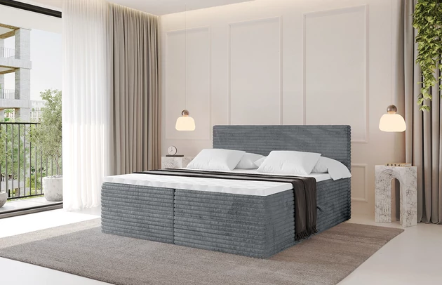 Bezug: Cord, Farbe: Dunkelgrau - Tilia 90, Stoffbeschreibung: Polsterstoff Cord: angenehma Polsterstoff mit Kordstruktur (90-100 000 Martindale-Zyklen) und leicht zu reinigender Möbellstoff, pillingarm (4-5), aus 100%PES, 420 g/m2 ±5 %, Zimmer: Schlafzimmer, Länge: 207 cm, Breite: 140 cm, Höhe: 105 cm, Größe: 140x200 cm, Länge der Schlaffläche: 200 cm, Breite der Schlaffläche: 140 cm, Liegehöhe: 55 cm, Härtegrad der Matratze: H3, Höhe der Matratze: 20 cm, Matratze: Bonellfederung, Farbe des Toppers: Weiß, Höhe des Toppers: 5 cm, Material des Toppers: Schaumstoff, Bettkasten: Ja, Anzahl der Bettkasten: 2, Höhe der Bettkasten: 30 cm, Höhe des Kopfteils: 105 cm, Dicke des Kopfteils: 8 cm, Gepolsterte Rückseite: Nein - 1