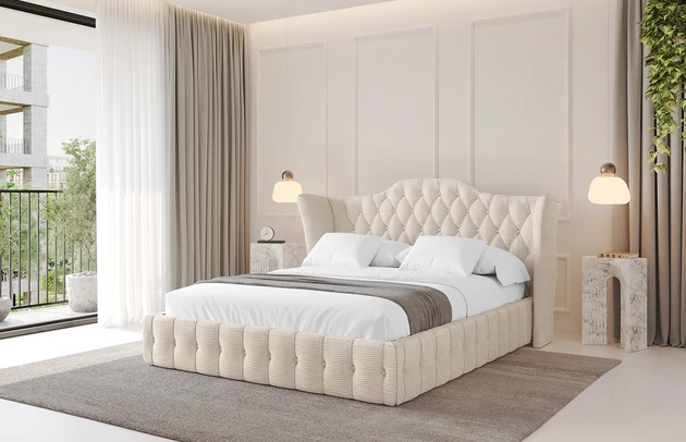 Bezug: Cord, Farbe: Beige - Poso 105, Stoffbeschreibung: POSO ist ein angenehm anzufühlender Velours mit Kordstruktur (35000 MartindaleZyklen) und leicht zu reinigender Möbellstoff, lichtecht (5) und pillingarm (5), Gewicht 380 g/m2 ±5%, Zimmer: Schlafzimmer, Länge: 215 cm, Breite: 136 cm, Höhe: 105 cm, Größe: 120x200 cm, Länge der Schlaffläche: 200 cm, Breite der Schlaffläche: 120 cm, Liegehöhe: 48 cm, Matratze: Mit H3 / H4 Taschenfederkern Matratze, Höhe der Matratze: 25 cm, Matratzentyp: Taschenfederkernmatratze, Bettkasten: Ja, Anzahl der Bettkasten: 1, Höhe der Bettkasten: 30 cm, Höhe des Kopfteils: 105 cm, Dicke des Kopfteils: 8 cm, Gepolsterte Rückseite: Nein - 1