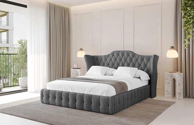 Bezug: Cord, Farbe: Dunkelgrau - Poso 115, Stoffbeschreibung: POSO ist ein angenehm anzufühlender Velours mit Kordstruktur (35000 MartindaleZyklen) und leicht zu reinigender Möbellstoff, lichtecht (5) und pillingarm (5), Gewicht 380 g/m2 ±5%, Zimmer: Schlafzimmer, Länge: 215 cm, Breite: 136 cm, Höhe: 105 cm, Größe: 120x200 cm, Länge der Schlaffläche: 200 cm, Breite der Schlaffläche: 120 cm, Liegehöhe: 48 cm, Matratze: Mit H3 / H4 Taschenfederkern Matratze, Höhe der Matratze: 25 cm, Matratzentyp: Taschenfederkernmatratze, Bettkasten: Ja, Anzahl der Bettkasten: 1, Höhe der Bettkasten: 30 cm, Höhe des Kopfteils: 105 cm, Dicke des Kopfteils: 8 cm, Gepolsterte Rückseite: Nein - 1