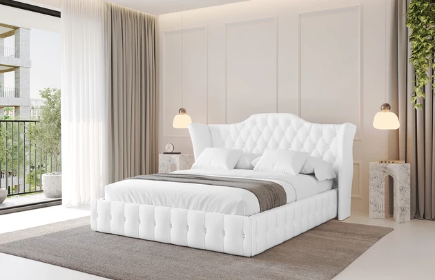 Bezug: Kunstleder, Farbe: Weiß - Soft 17, Stoffbeschreibung: Polsterstoff SOFT:Leicht zu reinigendes Lederimitat. scheuerfest (100.000 Martindale-Zyklen). lichtecht (6). reibecht (4-5). 100%PU (Oberseite) + 75%PES mit 25%CO (Unterseite), Zimmer: Schlafzimmer, Länge: 215 cm, Breite: 156 cm, Höhe: 105 cm, Größe: 140x200 cm, Länge der Schlaffläche: 200 cm, Breite der Schlaffläche: 140 cm, Liegehöhe: 48 cm, Matratze: Mit H3 / H4 Taschenfederkern Matratze, Höhe der Matratze: 25 cm, Matratzentyp: Taschenfederkernmatratze, Bettkasten: Ja, Anzahl der Bettkasten: 1, Höhe der Bettkasten: 30 cm, Höhe des Kopfteils: 105 cm, Dicke des Kopfteils: 8 cm, Gepolsterte Rückseite: Nein - 1