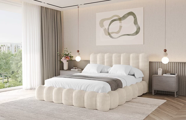 Bezug: Cord, Farbe: Beige - Poso 105, Stoffbeschreibung: POSO ist ein angenehm anzufühlender Velours mit Kordstruktur (35000 MartindaleZyklen) und leicht zu reinigender Möbellstoff, lichtecht (5) und pillingarm (5), Gewicht 380 g/m2 ±5%, Zimmer: Schlafzimmer, Länge: 224 cm, Breite: 188 cm, Höhe: 110 cm, Größe: 160x200 cm, Länge der Schlaffläche: 200 cm, Breite der Schlaffläche: 160 cm, Liegehöhe: 48 cm, Matratze: Mit H3 / H4 Taschenfederkern Matratze, Höhe der Matratze: 25 cm, Matratzentyp: Taschenfederkernmatratze, Bettkasten: Ja, Anzahl der Bettkasten: 1, Höhe der Bettkasten: 33 cm, Höhe des Kopfteils: 110 cm, Dicke des Kopfteils: 8 cm, Gepolsterte Rückseite: Nein - 1