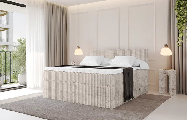 Stoffbeschreibung: Polsterstoff Cord: angenehma Polsterstoff mit Kordstruktur (90-100 000 Martindale-Zyklen) und leicht zu reinigender Möbellstoff, pillingarm (4-5), aus 100%PES, 420 g/m2 ±5 %, Bezug: Cord, Farbe: Creme - Tilia 01, Zimmer: Schlafzimmer, Länge: 207 cm, Breite: 120 cm, Höhe: 115 cm, Größe: 120x200 cm, Länge der Schlaffläche: 200 cm, Breite der Schlaffläche: 120 cm, Liegehöhe: 73 cm, Härtegrad der Matratze: H3 und H4, Höhe der Matratze: 20 cm, Matratze: Multipocketfederung/Bonellfederung, Farbe des Toppers: Weiß, Höhe des Toppers: 5 cm, Material des Toppers: Schaumstoff, Bettkasten: Ja, Anzahl der Bettkasten: 2, Höhe des Bettkastens: 30 cm, Höhe des Kopfteils: 115 cm, Material der Füße: Plastik, Höhe der Füße: 2 cm, Dicke des Kopfteils: 8 cm, Dicke des Fußteils: 7 cm, Gepolsterte Rückseite: Nein, Höhe der Bettkasten: 30 cm - 1