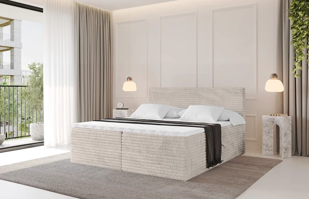 Bezug: Cord, Farbe: Creme - Tilia 01, Stoffbeschreibung: Polsterstoff Cord: angenehma Polsterstoff mit Kordstruktur (90-100 000 Martindale-Zyklen) und leicht zu reinigender Möbellstoff, pillingarm (4-5), aus 100%PES, 420 g/m2 ±5 %, Zimmer: Schlafzimmer, Länge: 207 cm, Breite: 120 cm, Höhe: 105 cm, Größe: 120x200 cm, Länge der Schlaffläche: 200 cm, Breite der Schlaffläche: 120 cm, Liegehöhe: 55 cm, Härtegrad der Matratze: H3, Höhe der Matratze: 20 cm, Matratze: Bonellfederung, Farbe des Toppers: Weiß, Höhe des Toppers: 5 cm, Material des Toppers: Schaumstoff, Bettkasten: Ja, Anzahl der Bettkasten: 2, Höhe der Bettkasten: 30 cm, Höhe des Kopfteils: 105 cm, Dicke des Kopfteils: 8 cm, Gepolsterte Rückseite: Nein - 1