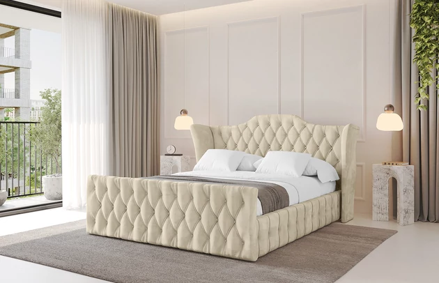 Bezug: Velvet, Farbe: Beige - Monolith 4, Stoffbeschreibung: MONOLITH: Wasserabweisender und leicht zu reinigender Möbelstoff, scheuerfest (100.000 Martindale-Zyklen) lichtecht (5) und pillingarm (4-5), aus 100 % PES, Gewicht 330 g/m2 ±5 %, Zimmer: Schlafzimmer, Länge: 222 cm, Breite: 176 cm, Höhe: 105 cm, Größe: 160x200 cm, Länge der Schlaffläche: 200 cm, Breite der Schlaffläche: 160 cm, Liegehöhe: 48 cm, Matratze: Mit H3 / H4 Taschenfederkern Matratze, Höhe der Matratze: 25 cm, Matratzentyp: Taschenfederkernmatratze, Bettkasten: Ja, Anzahl der Bettkasten: 1, Höhe der Bettkasten: 30 cm, Höhe des Kopfteils: 105 cm, Dicke des Kopfteils: 8 cm, Dicke des Fußteils: 7 cm, Gepolsterte Rückseite: Nein - 1