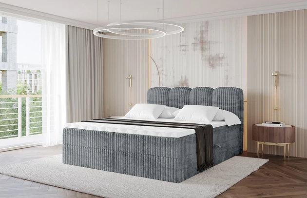 Bezug: Cord, Farbe: Dunkelgrau - Tilia 90, Stoffbeschreibung: Polsterstoff Cord: angenehma Polsterstoff mit Kordstruktur (90-100 000 Martindale-Zyklen) und leicht zu reinigender Möbellstoff, pillingarm (4-5), aus 100%PES, 420 g/m2 ±5 %, Zimmer: Schlafzimmer, Länge: 207 cm, Breite: 140 cm, Höhe: 105 cm, Größe: 140x200 cm, Länge der Schlaffläche: 200 cm, Breite der Schlaffläche: 140 cm, Liegehöhe: 55 cm, Härtegrad der Matratze: H3, Höhe der Matratze: 20 cm, Matratze: Bonellfederung, Farbe des Toppers: Weiß, Höhe des Toppers: 5 cm, Material des Toppers: Schaumstoff, Bettkasten: Ja, Anzahl der Bettkasten: 2, Höhe der Bettkasten: 30 cm, Höhe des Kopfteils: 105 cm, Material der Füße: Plastik, Höhe der Füße: 2 cm, Dicke des Kopfteils: 8 cm, Dicke des Fußteils: 7 cm, Gepolsterte Rückseite: Nein - 1