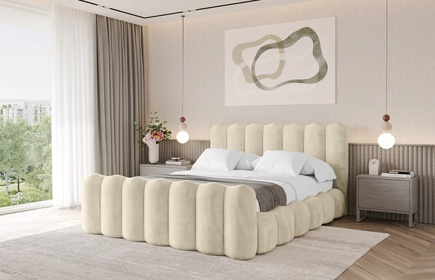 Bezug: Velvet, Farbe: Beige - Monolith 4, Stoffbeschreibung: MONOLITH: Wasserabweisender und leicht zu reinigender Möbelstoff, scheuerfest (100.000 Martindale-Zyklen) lichtecht (5) und pillingarm (4-5), aus 100 % PES, Gewicht 330 g/m2 ±5 %, Zimmer: Schlafzimmer, Länge: 224 cm, Breite: 148 cm, Höhe: 110 cm, Größe: 120x200 cm, Länge der Schlaffläche: 200 cm, Breite der Schlaffläche: 120 cm, Liegehöhe: 48 cm, Matratze: Mit H3 / H4 Taschenfederkern Matratze, Höhe der Matratze: 25 cm, Matratzentyp: Taschenfederkernmatratze, Bettkasten: Ja, Anzahl der Bettkasten: 1, Höhe der Bettkasten: 33 cm, Höhe des Kopfteils: 110 cm, Dicke des Kopfteils: 8 cm, Dicke des Fußteils: 7 cm, Gepolsterte Rückseite: Nein - 1