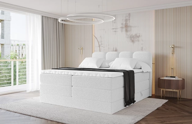 Bezug: Bouclé, Farbe: Weiß - Quelle 01, Stoffbeschreibung: polsterstoff-quelle-hochwertiger-boucle-stoff-strapazierfahig-atmungsaktiv-und-pflegeleicht-80-000-martindale-zyklen-100-pes-pillingarm4-5-gewicht-315-g-m2-±5, Zimmer: Schlafzimmer, Länge: 207 cm, Breite: 120 cm, Höhe: 115 cm, Größe: 120x200 cm, Länge der Schlaffläche: 200 cm, Breite der Schlaffläche: 120 cm, Liegehöhe: 55 cm, Härtegrad der Matratze: H3 und H4, Höhe der Matratze: 20 cm, Farbe des Toppers: Weiß, Höhe des Toppers: 5 cm, Material des Toppers: Schaumstoff, Bettkasten: Ja, Anzahl der Bettkasten: 2, Höhe der Bettkasten: 30 cm, Höhe des Kopfteils: 115 cm, Material der Füße: Plastik, Höhe der Füße: 2 cm, Dicke des Kopfteils: 8 cm, Dicke des Fußteils: 7 cm, Gepolsterte Rückseite: Nein - 1