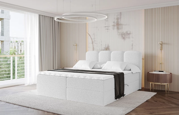 Bezug: Bouclé, Farbe: Weiß - Quelle 01, Stoffbeschreibung: polsterstoff-quelle-hochwertiger-boucle-stoff-strapazierfahig-atmungsaktiv-und-pflegeleicht-80-000-martindale-zyklen-100-pes-pillingarm4-5-gewicht-315-g-m2-±5, Zimmer: Schlafzimmer, Länge: 207 cm, Breite: 120 cm, Höhe: 105 cm, Größe: 120x200 cm, Länge der Schlaffläche: 200 cm, Breite der Schlaffläche: 120 cm, Liegehöhe: 55 cm, Härtegrad der Matratze: H3, Höhe der Matratze: 20 cm, Matratze: Bonellfederung, Farbe des Toppers: Weiß, Höhe des Toppers: 5 cm, Material des Toppers: Schaumstoff, Bettkasten: Ja, Anzahl der Bettkasten: 2, Höhe der Bettkasten: 30 cm, Höhe des Kopfteils: 105 cm, Material der Füße: Plastik, Höhe der Füße: 2 cm, Dicke des Kopfteils: 8 cm, Dicke des Fußteils: 7 cm, Gepolsterte Rückseite: Nein - 1