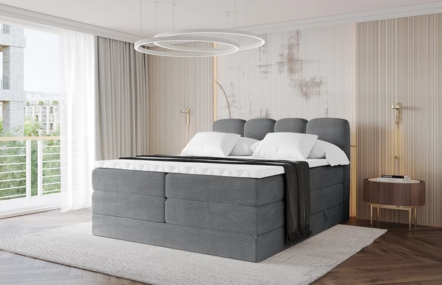 Bezug: Cord, Farbe: Dunkelgrau - Poso 115, Stoffbeschreibung: POSO ist ein angenehm anzufühlender Velours mit Kordstruktur (35000 MartindaleZyklen) und leicht zu reinigender Möbellstoff, lichtecht (5) und pillingarm (5), Gewicht 380 g/m2 ±5%, Zimmer: Schlafzimmer, Länge: 207 cm, Breite: 120 cm, Höhe: 115 cm, Größe: 120x200 cm, Länge der Schlaffläche: 200 cm, Breite der Schlaffläche: 120 cm, Liegehöhe: 55 cm, Härtegrad der Matratze: H3 und H4, Höhe der Matratze: 20 cm, Farbe des Toppers: Weiß, Höhe des Toppers: 5 cm, Material des Toppers: Schaumstoff, Bettkasten: Ja, Anzahl der Bettkasten: 2, Höhe der Bettkasten: 30 cm, Höhe des Kopfteils: 115 cm, Material der Füße: Plastik, Höhe der Füße: 2 cm, Dicke des Kopfteils: 8 cm, Dicke des Fußteils: 7 cm, Gepolsterte Rückseite: Nein - 1