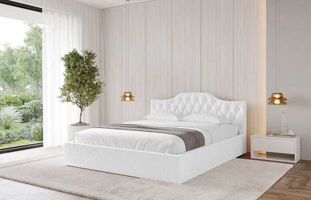 Bezug: Bouclé, Farbe: Weiß - Quelle 01, Stoffbeschreibung: Polsterstoff Quelle: hochwertiger Bouclé Stoff, strapazierfähig, atmungsaktiv und pflegeleicht. (80.000 Martindale-Zyklen) 100 % PES, pillingarm(4-5), Gewicht 315 g/m² ±5 %, Zimmer: Schlafzimmer, Länge: 215 cm, Breite: 136 cm, Höhe: 81 cm, Größe: 120x200 cm, Länge der Schlaffläche: 200 cm, Breite der Schlaffläche: 120 cm, Liegehöhe: 48 cm, Matratze: Mit H3 / H4 Taschenfederkern Matratze, Höhe der Matratze: 25 cm, Matratzentyp: Taschenfederkernmatratze, Bettkasten: Ja, Anzahl der Bettkasten: 1, Höhe der Bettkasten: 30 cm, Höhe des Kopfteils: 81 cm, Dicke des Kopfteils: 8 cm, Gepolsterte Rückseite: Nein - 1