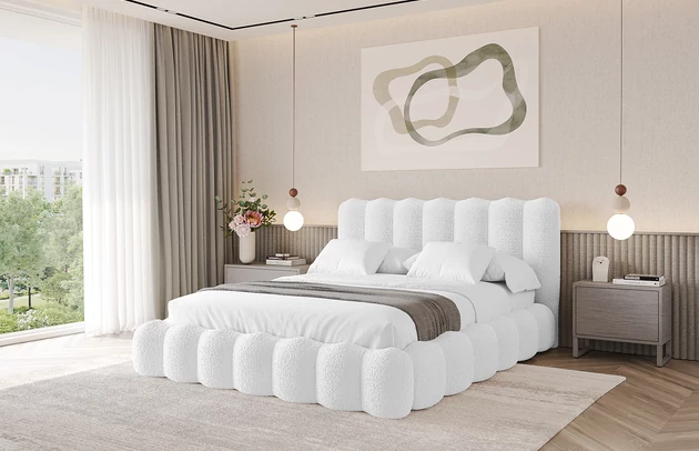 Bezug: Bouclé, Farbe: Weiß - Quelle 01, Stoffbeschreibung: polsterstoff-quelle-hochwertiger-boucle-stoff-strapazierfahig-atmungsaktiv-und-pflegeleicht-80-000-martindale-zyklen-100-pes-pillingarm4-5-gewicht-315-g-m2-±5, Zimmer: Schlafzimmer, Länge: 224 cm, Breite: 148 cm, Höhe: 110 cm, Größe: 120x200 cm, Länge der Schlaffläche: 200 cm, Breite der Schlaffläche: 120 cm, Liegehöhe: 48 cm, Matratze: Mit H3 / H4 Taschenfederkern Matratze, Höhe der Matratze: 25 cm, Matratzentyp: Taschenfederkernmatratze, Bettkasten: Ja, Anzahl der Bettkasten: 1, Höhe der Bettkasten: 33 cm, Höhe des Kopfteils: 110 cm, Dicke des Kopfteils: 8 cm, Gepolsterte Rückseite: Nein - 1