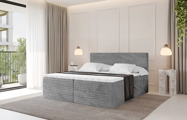 Bezug: Cord, Farbe: Grau - Tilia 86, Stoffbeschreibung: Polsterstoff Cord: angenehma Polsterstoff mit Kordstruktur (90-100 000 Martindale-Zyklen) und leicht zu reinigender Möbellstoff, pillingarm (4-5), aus 100%PES, 420 g/m2 ±5 %, Zimmer: Schlafzimmer, Länge: 207 cm, Breite: 140 cm, Höhe: 105 cm, Größe: 140x200 cm, Länge der Schlaffläche: 200 cm, Breite der Schlaffläche: 140 cm, Liegehöhe: 55 cm, Härtegrad der Matratze: H3, Höhe der Matratze: 20 cm, Matratze: Bonellfederung, Farbe des Toppers: Weiß, Höhe des Toppers: 5 cm, Material des Toppers: Schaumstoff, Bettkasten: Ja, Anzahl der Bettkasten: 2, Höhe der Bettkasten: 30 cm, Höhe des Kopfteils: 105 cm, Dicke des Kopfteils: 8 cm, Gepolsterte Rückseite: Nein - 1