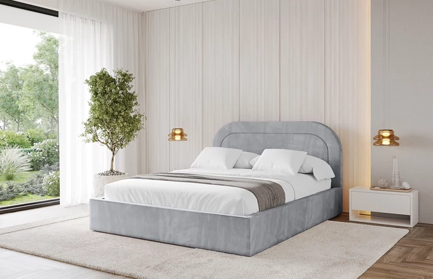 Bezug: Velvet, Farbe: Hellgrau - Monolith 84, Stoffbeschreibung: MONOLITH: Wasserabweisender und leicht zu reinigender Möbelstoff, scheuerfest (100.000 Martindale-Zyklen) lichtecht (5) und pillingarm (4-5), aus 100 % PES, Gewicht 330 g/m2 ±5 %, Zimmer: Schlafzimmer, Länge: 218 cm, Breite: 196 cm, Höhe: 110 cm, Größe: 180x200 cm, Länge der Schlaffläche: 200 cm, Breite der Schlaffläche: 180 cm, Liegehöhe: 48 cm, Matratze: Mit H3 / H4 Taschenfederkern Matratze, Höhe der Matratze: 25 cm, Matratzentyp: Taschenfederkernmatratze, Bettkasten: Ja, Anzahl der Bettkasten: 1, Höhe der Bettkasten: 30 cm, Höhe des Kopfteils: 110 cm, Dicke des Kopfteils: 8 cm, Gepolsterte Rückseite: Nein - 1