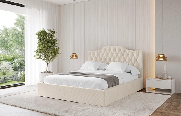 Bezug: Cord, Farbe: Beige - Poso 105, Stoffbeschreibung: POSO ist ein angenehm anzufühlender Velours mit Kordstruktur (35000 MartindaleZyklen) und leicht zu reinigender Möbellstoff, lichtecht (5) und pillingarm (5), Gewicht 380 g/m2 ±5%, Zimmer: Schlafzimmer, Länge: 215 cm, Breite: 136 cm, Höhe: 105 cm, Größe: 120x200 cm, Länge der Schlaffläche: 200 cm, Breite der Schlaffläche: 120 cm, Liegehöhe: 48 cm, Matratze: Mit H3 / H4 Taschenfederkern Matratze, Höhe der Matratze: 25 cm, Matratzentyp: Taschenfederkernmatratze, Bettkasten: Ja, Anzahl der Bettkasten: 1, Höhe der Bettkasten: 30 cm, Höhe des Kopfteils: 105 cm, Dicke des Kopfteils: 8 cm, Gepolsterte Rückseite: Nein - 1