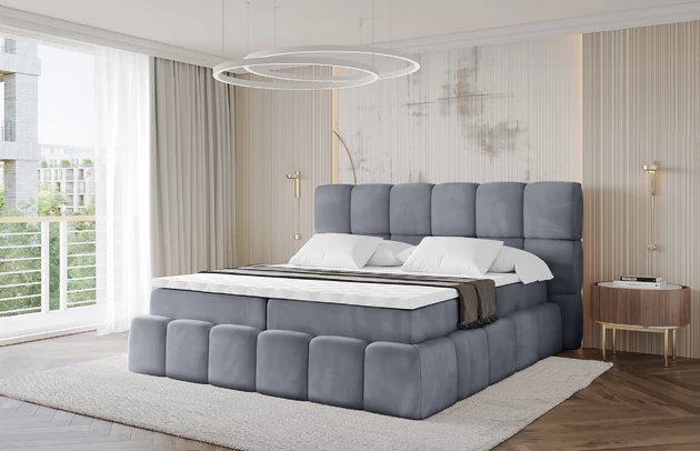 Material: Holz, Bezug: Samt, Farbe: Grau - Casablanca 2314, Stoffbeschreibung: Polsterstoff Casablanca: „Pet-friendly“, leicht zu reinigen (CleanBOO+), wasserabweisend mit Lotuseffekt, scheuerfest (45.000 Martindale- Zyklen), Gewicht 310g/m2 ±5 %, Zimmer: Schlafzimmer, Länge: 238 cm, Breite: 140 cm, Höhe: 113 cm, Größe: 140x200 cm, Länge der Schlaffläche: 200 cm, Breite der Schlaffläche: 140 cm, Liegehöhe: 54 cm, Härtegrad der Matratze: H3, Matratze: Bonellfederung, Farbe des Toppers: Weiß, Höhe des Toppers: 5 cm, Material des Toppers: Schaumstoff, Bettkasten: Ja, Anzahl der Bettkasten: 2, Höhe des Kopfteils: 113 cm, Material der Füße: Plastik, Höhe der Füße: 2 cm, Gepolsterte Rückseite: Nein, Stil: Modern - 1