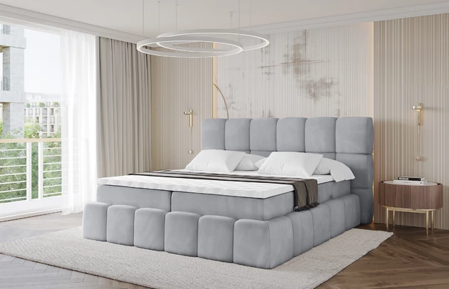 Material: Holz, Bezug: Samt, Farbe: Hellgrau - Monolith 84, Stoffbeschreibung: Polsterstoff Monolith: Wasserabweisender und leicht zu reinigender Möbelstoff, scheuerfest (100.000 Martindale-Zyklen) lichtecht (5) und pillingarm (4-5), aus 100 % PES, Zimmer: Schlafzimmer, Länge: 238 cm, Breite: 160 cm, Höhe: 113 cm, Größe: 160x200 cm, Länge der Schlaffläche: 200 cm, Breite der Schlaffläche: 160 cm, Liegehöhe: 54 cm, Härtegrad der Matratze: H3, Matratze: Bonellfederung, Farbe des Toppers: Weiß, Höhe des Toppers: 5 cm, Material des Toppers: Schaumstoff, Bettkasten: Ja, Anzahl der Bettkasten: 2, Höhe des Kopfteils: 113 cm, Material der Füße: Plastik, Höhe der Füße: 2 cm, Gepolsterte Rückseite: Nein, Stil: Modern - 1