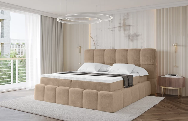 Material: Holz, Bezug: Kunstfell, Farbe: Beige - Lapitt 33, Stoffbeschreibung: Polsterstoff LAPITT: besonders weicher und dichter Stoff von hoher Qualität, Zusammensetzung 100%PES, scheuerfest (60000 Zyklen), Gewicht von 315 g/m2 ± 5% ,Reibungswiderstand 4–11, Zimmer: Schlafzimmer, Länge: 238 cm, Breite: 140 cm, Höhe: 113 cm, Größe: 140x200 cm, Länge der Schlaffläche: 200 cm, Breite der Schlaffläche: 140 cm, Liegehöhe: 54 cm, Härtegrad der Matratze: H3, Matratze: Bonellfederung, Farbe des Toppers: Weiß, Höhe des Toppers: 5 cm, Material des Toppers: Schaumstoff, Bettkasten: Ja, Anzahl der Bettkasten: 2, Höhe des Kopfteils: 113 cm, Material der Füße: Plastik, Höhe der Füße: 2 cm, Gepolsterte Rückseite: Nein, Stil: Modern - 1