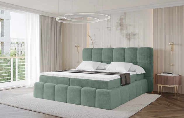 Material: Holz, Bezug: Kunstfell, Farbe: Salbeigrün - Lapitt 77, Stoffbeschreibung: Polsterstoff LAPITT: besonders weicher und dichter Stoff von hoher Qualität, Zusammensetzung 100%PES, scheuerfest (60000 Zyklen), Gewicht von 315 g/m2 ± 5% ,Reibungswiderstand 4–11, Zimmer: Schlafzimmer, Länge: 238 cm, Breite: 120 cm, Höhe: 113 cm, Größe: 120x200 cm, Länge der Schlaffläche: 200 cm, Breite der Schlaffläche: 120 cm, Liegehöhe: 54 cm, Härtegrad der Matratze: H3, Matratze: Bonellfederung, Farbe des Toppers: Weiß, Höhe des Toppers: 5 cm, Material des Toppers: Schaumstoff, Bettkasten: Ja, Anzahl der Bettkasten: 2, Höhe des Kopfteils: 113 cm, Material der Füße: Plastik, Höhe der Füße: 2 cm, Gepolsterte Rückseite: Nein, Stil: Modern - 1