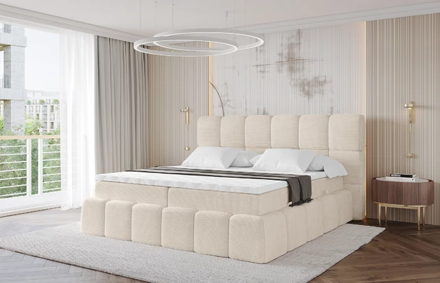 Material: Holz, Bezug: Cord, Farbe: Beige - Poso 105, Stoffbeschreibung: POSO ist ein angenehm anzufühlender Velours mit Kordstruktur (35000 MartindaleZyklen) und leicht zu reinigender Möbellstoff, lichtecht (5) und pillingarm (5), Gewicht 380 g/m2 ±5%, Zimmer: Schlafzimmer, Länge: 238 cm, Breite: 120 cm, Höhe: 113 cm, Größe: 120x200 cm, Länge der Schlaffläche: 200 cm, Breite der Schlaffläche: 120 cm, Liegehöhe: 54 cm, Härtegrad der Matratze: H3, Matratze: Bonellfederung, Farbe des Toppers: Weiß, Höhe des Toppers: 5 cm, Material des Toppers: Schaumstoff, Bettkasten: Ja, Anzahl der Bettkasten: 2, Höhe des Kopfteils: 113 cm, Material der Füße: Plastik, Höhe der Füße: 2 cm, Gepolsterte Rückseite: Nein, Stil: Modern - 1