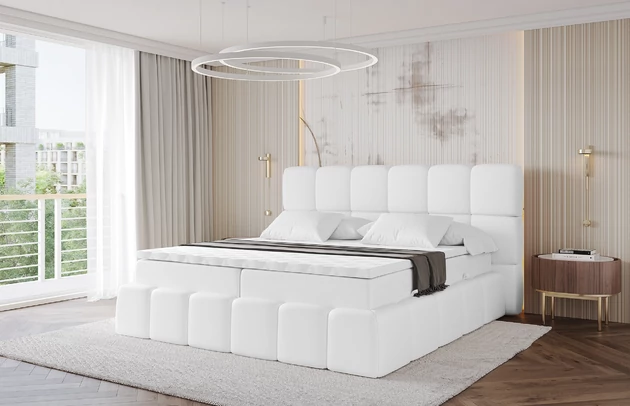 Material: Holz, Bezug: Kunstleder, Farbe: Weiß - Soft 17, Stoffbeschreibung: Polsterstoff SOFT:Leicht zu reinigendes Lederimitat. scheuerfest (100.000 Martindale-Zyklen). lichtecht (6). reibecht (4-5). 100%PU (Oberseite) + 75%PES mit 25%CO (Unterseite), Zimmer: Schlafzimmer, Länge: 238 cm, Breite: 140 cm, Höhe: 113 cm, Größe: 140x200 cm, Länge der Schlaffläche: 200 cm, Breite der Schlaffläche: 140 cm, Liegehöhe: 54 cm, Härtegrad der Matratze: H3, Matratze: Bonellfederung, Farbe des Toppers: Weiß, Höhe des Toppers: 5 cm, Material des Toppers: Schaumstoff, Bettkasten: Ja, Anzahl der Bettkasten: 2, Höhe des Kopfteils: 113 cm, Material der Füße: Plastik, Höhe der Füße: 2 cm, Gepolsterte Rückseite: Nein, Stil: Modern - 1
