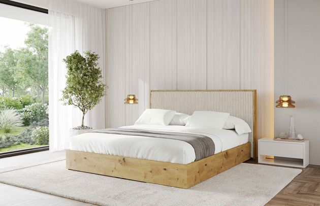Bezug: Cord, Farbe: Creme - Tilia 03, Stoffbeschreibung: Polsterstoff Cord: angenehma Polsterstoff mit Kordstruktur (90.000 - 100.000 Martindale-Zyklen) leicht zu reinigender Möbellstoff, pillingarm (4-5), aus 100 %PES, 420 g/m2 ±5 %, Zimmer: Schlafzimmer, Länge: 220 cm, Breite: 160 cm, Höhe: 107 cm, Größe: 140x200 cm, Länge der Schlaffläche: 200 cm, Breite der Schlaffläche: 140 cm, Liegehöhe: 48 cm, Matratze: Mit H3 / H4 Taschenfederkern Matratze, Höhe der Matratze: 25 cm, Matratzentyp: Taschenfederkernmatratze, Bettkasten: Ja, Anzahl der Bettkasten: 1, Höhe der Bettkasten: 30 cm, Höhe des Kopfteils: 107 cm, Gepolsterte Rückseite: Nein - 1