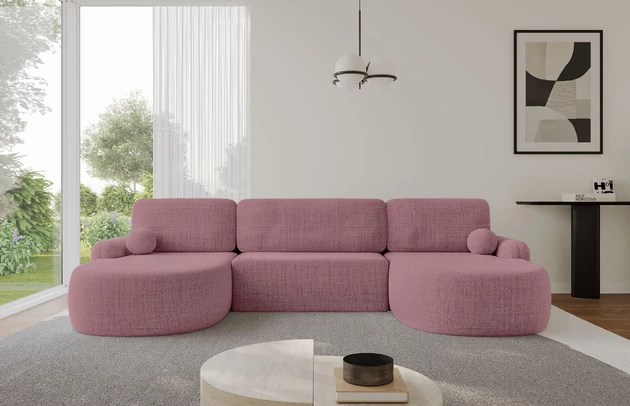 Bezug: Flechtstoff, Farbe: Altrosa - Aragon 69, Stellvariante: U-Form, Stoffbeschreibung: polsterstoff-aragon-hochwertige-und-elegante-strukturweich-und-angenehm-im-griffscheuerfest-45-000-60000-zyklen-gewicht-von-340-g-m2reibungswiderstand-4-5, Materialzusammensetzung: 100% Polyester, Pilling Resistenz: 5, Abriebfestigkeit: 4, Scheuerbeständigkeit: 60000 Martindale-Zyklen, Zimmer: Wohnzimmer, Tiefe: 172 cm, Breite: 335 cm, Höhe: 89 cm, Schlaffunktion: Mit Schlaffunktion, Länge der Schlaffläche: 299 cm, Breite der Schlaffläche: 132 cm, Liegehöhe: 42 cm, Anzahl der Sitzflächen: 3, Sitzfüllung: Wellenfeder + T30-Schaumstoff, Anzahl der Rückenkissen: 3, Art der Rückenkissen: Abnehmabr, Annzahl der Sitzkissen: 3, Anzahl der Zierkissen: 2, Material der Füße: Kunststoff, Höhe der Füße: 2 cm, Farbe der Füße: Schwarz, Breite der Ottomane: 107 cm, Tiefe der Ottomane: 128 cm, Tiefe der Sitzfläche: 57 cm, Sitzhöhe: 42 cm, Art des Stauraumes: Innenfach geschlossen - 1