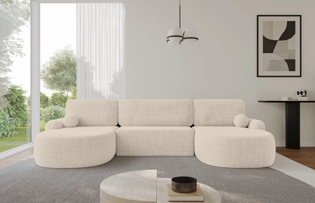 Bezug: Flechtstoff, Farbe: Beige - Aragon 03, Stellvariante: U-Form, Stoffbeschreibung: polsterstoff-aragon-hochwertige-und-elegante-strukturweich-und-angenehm-im-griffscheuerfest-45-000-60000-zyklen-gewicht-von-340-g-m2reibungswiderstand-4-5, Materialzusammensetzung: 100% Polyester, Pilling Resistenz: 5, Abriebfestigkeit: 4, Scheuerbeständigkeit: 60000 Martindale-Zyklen, Zimmer: Wohnzimmer, Tiefe: 172 cm, Breite: 335 cm, Höhe: 89 cm, Schlaffunktion: Mit Schlaffunktion, Länge der Schlaffläche: 299 cm, Breite der Schlaffläche: 132-cm, Liegehöhe: 42 cm, Anzahl der Sitzflächen: 3, Sitzfüllung: Wellenfeder + T30-Schaumstoff, Anzahl der Rückenkissen: 3, Art der Rückenkissen: Abnehmabr, Annzahl der Sitzkissen: 3, Anzahl der Zierkissen: 2, Material der Füße: Kunststoff, Höhe der Füße: 2 cm, Farbe der Füße: Schwarz, Breite der Ottomane: 107 cm, Tiefe der Ottomane: 128 cm, Tiefe der Sitzfläche: 57 cm, Sitzhöhe: 42 cm, Art des Stauraumes: Innenfach geschlossen - 1