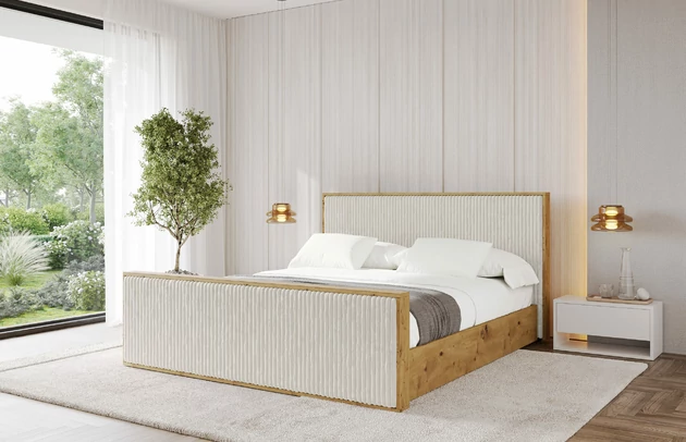 Bezug: Cord, Farbe: Creme - Tilia 01, Stoffbeschreibung: Polsterstoff Cord: angenehma Polsterstoff mit Kordstruktur (90.000 - 100.000 Martindale-Zyklen) leicht zu reinigender Möbellstoff, pillingarm (4-5), aus 100 %PES, 420 g/m2 ±5 %, Zimmer: Schlafzimmer, Länge: 230 cm, Breite: 140 cm, Höhe: 107 cm, Größe: 120x200 cm, Länge der Schlaffläche: 200 cm, Breite der Schlaffläche: 120 cm, Liegehöhe: 48 cm, Matratze: Mit H3 / H4 Taschenfederkern Matratze, Höhe der Matratze: 25 cm, Matratzentyp: Taschenfederkernmatratze, Bettkasten: Ja, Anzahl der Bettkasten: 1, Höhe der Bettkasten: 30 cm, Höhe des Kopfteils: 107 cm, Gepolsterte Rückseite: Nein - 1