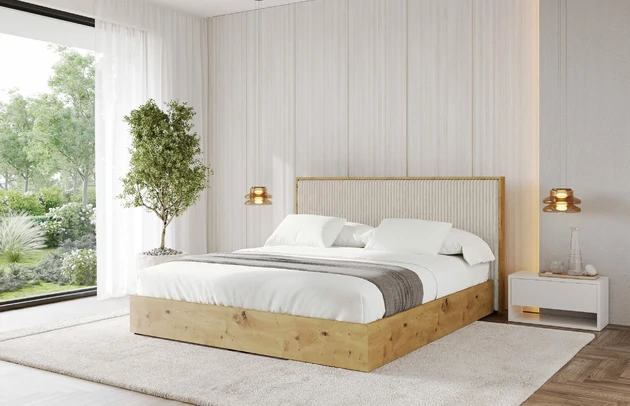 Bezug: Cord, Farbe: Creme - Tilia 03, Stoffbeschreibung: Polsterstoff Cord: angenehma Polsterstoff mit Kordstruktur (90.000 - 100.000 Martindale-Zyklen) leicht zu reinigender Möbellstoff, pillingarm (4-5), aus 100 %PES, 420 g/m2 ±5 %, Zimmer: Schlafzimmer, Länge: 220 cm, Breite: 160 cm, Höhe: 107 cm, Größe: 140x200 cm, Länge der Schlaffläche: 200 cm, Breite der Schlaffläche: 140 cm, Liegehöhe: 48 cm, Matratze: Mit H3 / H4 Taschenfederkern Matratze, Höhe der Matratze: 25 cm, Matratzentyp: Taschenfederkernmatratze, Bettkasten: Ja, Anzahl der Bettkasten: 1, Höhe der Bettkasten: 30 cm, Höhe des Kopfteils: 107 cm, Gepolsterte Rückseite: Nein - 1