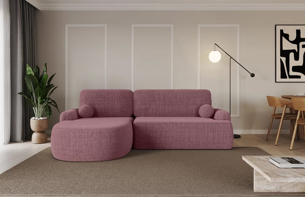 Bezug: Flechtstoff, Farbe: Altrosa - Aragon 69, Stellvariante: Ottomane Links, Stoffbeschreibung: polsterstoff-aragon-hochwertige-und-elegante-strukturweich-und-angenehm-im-griffscheuerfest-45-000-60000-zyklen-gewicht-von-340-g-m2reibungswiderstand-4-5, Materialzusammensetzung: 100% Polyester, Pilling Resistenz: 5, Abriebfestigkeit: 4, Scheuerbeständigkeit: 60000 Martindale-Zyklen, Zimmer: Wohnzimmer, Tiefe: 172 cm, Breite: 264 cm, Höhe: 89 cm, Schlaffunktion: Mit Schlaffunktion, Länge der Schlaffläche: 210 cm, Breite der Schlaffläche: 132 cm, Liegehöhe: 42 cm, Anzahl der Sitzflächen: 3, Sitzfüllung: Wellenfeder + T30-Schaumstoff, Anzahl der Rückenkissen: 2, Art der Rückenkissen: Abnehmabr, Annzahl der Sitzkissen: 2, Anzahl der Zierkissen: 2, Material der Füße: Kunststoff, Höhe der Füße: 2 cm, Farbe der Füße: Schwarz, Breite der Ottomane: 107 cm, Tiefe der Ottomane: 128 cm, Tiefe der Sitzfläche: 57 cm, Sitzhöhe: 42 cm, Art des Stauraumes: Innenfach geschlossen - 1