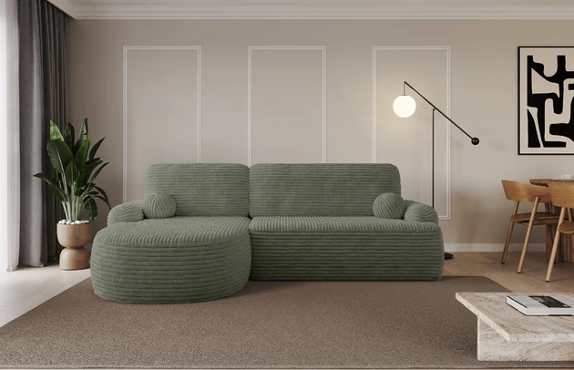 Bezug: Cord, Farbe: Olivgrün - Tilia 37, Stellvariante: Ottomane Links, Stoffbeschreibung: Polsterstoff Cord: angenehma Polsterstoff mit Kordstruktur (90-100 000 Martindale-Zyklen) und leicht zu reinigender Möbellstoff, pillingarm (4-5), aus 100%PES, 420 g/m2 ±5 %, Materialzusammensetzung: 100% Polyester, Pilling Resistenz: 4, Abriebfestigkeit: 5, Scheuerbeständigkeit: 100000 Martindale-Zyklen, Zimmer: Wohnzimmer, Tiefe: 172 cm, Breite: 264 cm, Höhe: 89 cm, Schlaffunktion: Mit Schlaffunktion, Länge der Schlaffläche: 210 cm, Breite der Schlaffläche: 132-cm, Liegehöhe: 42 cm, Anzahl der Sitzflächen: 3, Sitzfüllung: Wellenfeder + T30-Schaumstoff, Anzahl der Rückenkissen: 2, Art der Rückenkissen: Abnehmabr, Annzahl der Sitzkissen: 2, Anzahl der Zierkissen: 2, Material der Füße: Kunststoff, Höhe der Füße: 2 cm, Farbe der Füße: Schwarz, Breite der Ottomane: 107 cm, Tiefe der Ottomane: 128 cm, Tiefe der Sitzfläche: 57 cm, Sitzhöhe: 42 cm, Art des Stauraumes: Innenfach geschlossen - 1