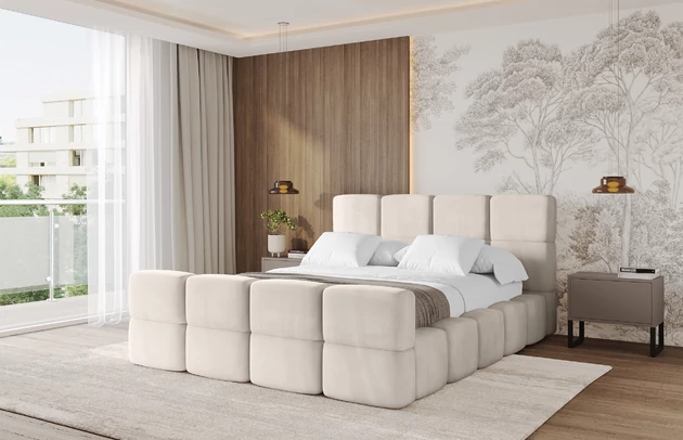 Bezug: Samt, Farbe: Beige - Casablanca 2301, Stoffbeschreibung: Polsterstoff Casablanca: „Pet-friendly“, leicht zu reinigen (CleanBOO+), wasserabweisend mit Lotuseffekt, scheuerfest (45.000 Martindale- Zyklen), Gewicht 310g/m2 ±5 %, Zimmer: Schlafzimmer, Länge: 224 cm, Breite: 148 cm, Höhe: 110 cm, Größe: 120x200 cm, Länge der Schlaffläche: 200 cm, Breite der Schlaffläche: 120 cm, Liegehöhe: 48 cm, Matratze: Mit H3 / H4 Taschenfederkern Matratze, Höhe der Matratze: 25 cm, Matratzentyp: Taschenfederkernmatratze, Bettkasten: Ja, Anzahl der Bettkasten: 1, Höhe der Bettkasten: 33 cm, Höhe des Kopfteils: 110 cm, Gepolsterte Rückseite: Nein - 1