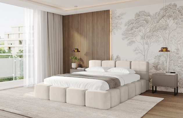 Bezug: Samt, Farbe: Beige - Casablanca 2301, Stoffbeschreibung: Polsterstoff Casablanca: „Pet-friendly“, leicht zu reinigen (CleanBOO+), wasserabweisend mit Lotuseffekt, scheuerfest (45.000 Martindale- Zyklen), Gewicht 310g/m2 ±5 %, Zimmer: Schlafzimmer, Länge: 224 cm, Breite: 148 cm, Höhe: 81 cm, Größe: 120x200 cm, Länge der Schlaffläche: 200 cm, Breite der Schlaffläche: 120 cm, Liegehöhe: 48 cm, Matratze: Mit H3 / H4 Taschenfederkern Matratze, Höhe der Matratze: 25 cm, Matratzentyp: Taschenfederkernmatratze, Bettkasten: Ja, Anzahl der Bettkasten: 1, Höhe der Bettkasten: 33 cm, Höhe des Kopfteils: 81 cm, Dicke des Kopfteils: 8 cm, Dicke des Fußteils: 7 cm, Gepolsterte Rückseite: Nein - 1