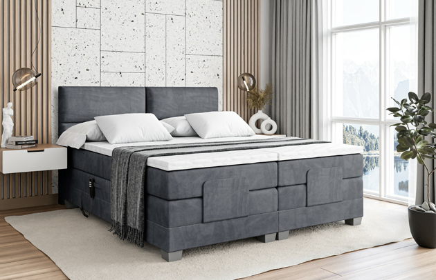 Bezug: Samt, Farbe: Dunkelgrau - Casablanca 2315, Stoffbeschreibung: Polsterstoff Casablanca: „Pet-friendly“, leicht zu reinigen (CleanBOO+), wasserabweisend mit Lotuseffekt, scheuerfest (45.000 Martindale- Zyklen), Gewicht 310g/m2 ±5 %, Zimmer: Schlafzimmer, Länge: 210 cm, Breite: 147 cm, Höhe: 115 cm, Größe: 140x200 cm, Länge der Schlaffläche: 200 cm, Breite der Schlaffläche: 140 cm, Liegehöhe: 70 cm, Härtegrad der Matratze: H4, Höhe der Matratze: 38 cm, Matratze: Multipocketfederung, Farbe des Toppers: Weiß, Höhe des Toppers: 4 cm, Material des Toppers: Schaumstoff, Höhe des Kopfteils: 115 cm, Höhe der Füße: 8 cm, Dicke des Kopfteils: 10 cm, Gepolsterte Rückseite: Nein - 1