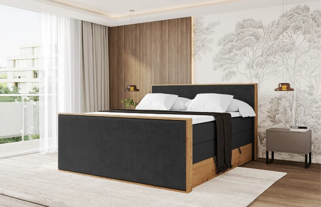 Bezug: Kunstfell, Farbe: Schwarz - Lapitt 19, Stoffbeschreibung: Polsterstoff LAPITT: besonders weicher und dichter Stoff von hoher Qualität, Zusammensetzung 100%PES, scheuerfest (60000), Gewicht von 315 g/m2 ± 5% ,Reibungswiderstand 4–5., Zimmer: Schlafzimmer, Länge: 217 cm, Breite: 151 cm, Höhe: 115 cm, Größe: 140x200 cm, Länge der Schlaffläche: 200 cm, Breite der Schlaffläche: 140 cm, Liegehöhe: 75 cm, Härtegrad der Matratze: H3 und H4, Höhe der Matratze: 43 cm, Matratze: Multipocketfederung und Bonellfederung, Farbe des Toppers: Weiß, Höhe des Toppers: 5 cm, Material des Toppers: Schaumstoff, Bettkasten: Ja, Anzahl der Bettkasten: 2, Höhe der Bettkasten: 25 cm, Höhe des Kopfteils: 115 cm, Material der Füße: Plastik, Höhe der Füße: 2 cm, Dicke des Kopfteils: 10 cm, Dicke des Fußteils: 7 cm, Gepolsterte Rückseite: Nein - 1